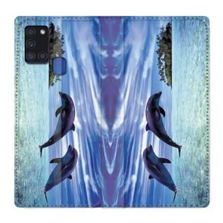 Housse cuir portefeuille pour Samsung Galaxy A21S Dauphin Ile