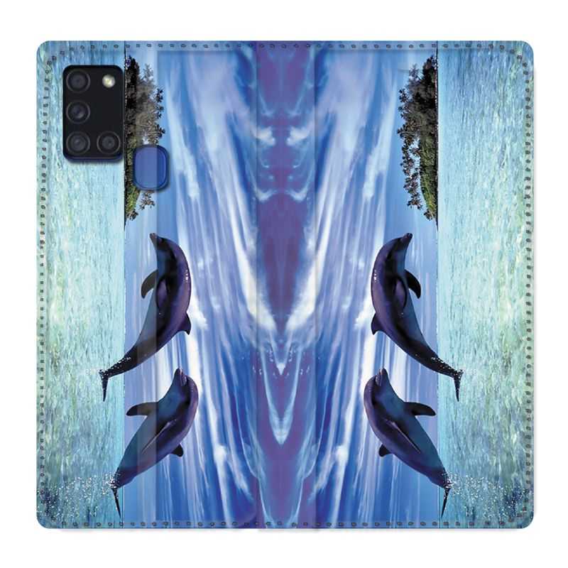 Housse cuir portefeuille pour Samsung Galaxy A21S Dauphin Ile