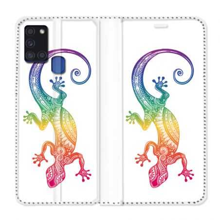 Housse cuir portefeuille pour Samsung Galaxy A21S Animaux Maori Salamandre Color