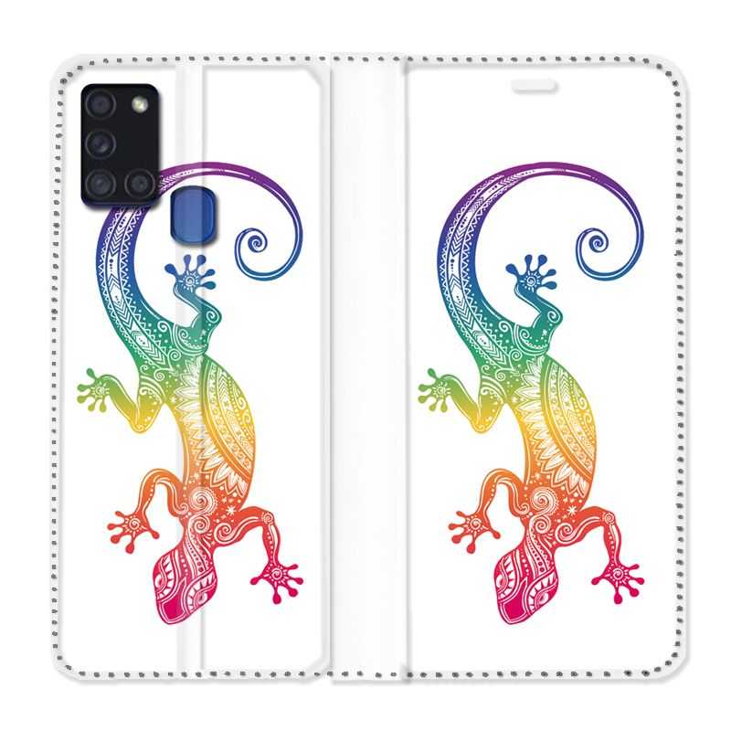 Housse cuir portefeuille pour Samsung Galaxy A21S Animaux Maori Salamandre Color