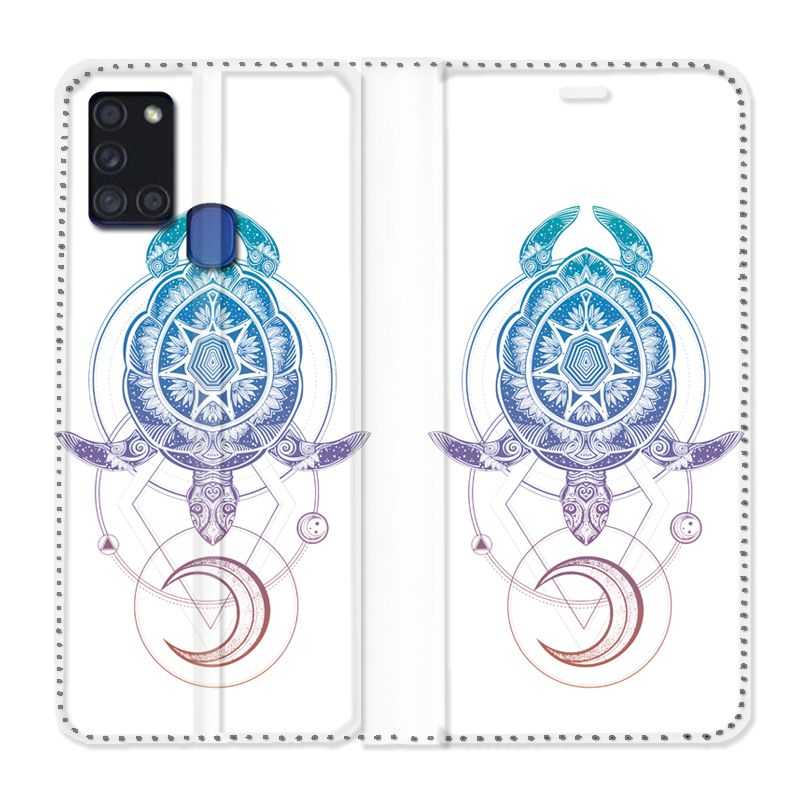 Housse cuir portefeuille pour Samsung Galaxy A21S Animaux Maori Tortue Color