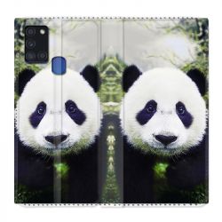 Housse cuir portefeuille pour Samsung Galaxy A21S Panda Color