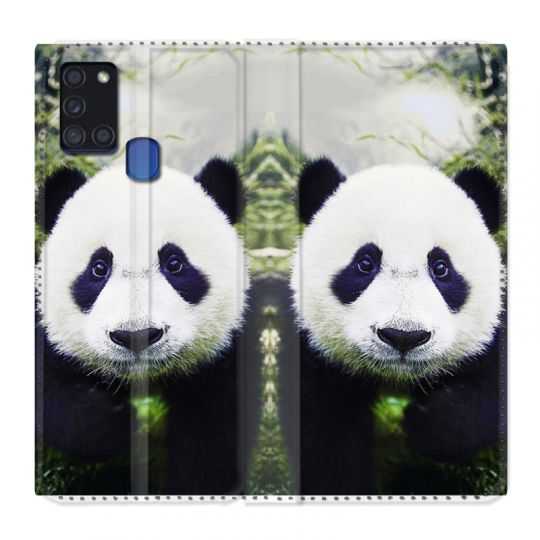 Housse cuir portefeuille pour Samsung Galaxy A21S Panda Color