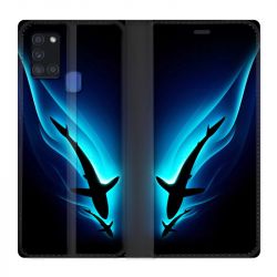 Housse cuir portefeuille pour Samsung Galaxy A21S Requin Noir