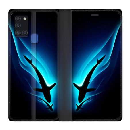 Housse cuir portefeuille pour Samsung Galaxy A21S Requin Noir
