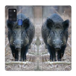 Housse cuir portefeuille pour Samsung Galaxy A21S Sanglier Pin