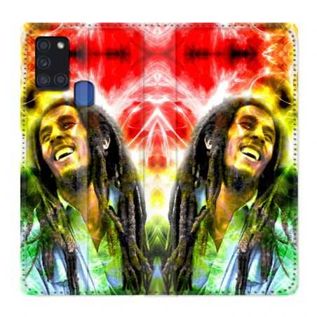 Housse cuir portefeuille pour Samsung Galaxy A21S Bob Marley Color