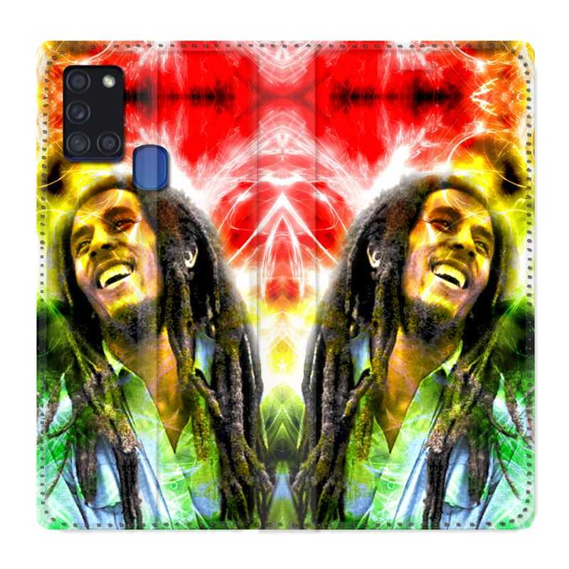 Housse cuir portefeuille pour Samsung Galaxy A21S Bob Marley Color