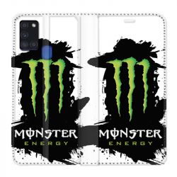 Housse cuir portefeuille pour Samsung Galaxy A21S Monster Energy Tache