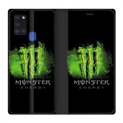 Housse cuir portefeuille pour Samsung Galaxy A21S Monster Energy Vert