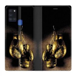 Housse cuir portefeuille pour Samsung Galaxy A21S Boxe Gant Vintage