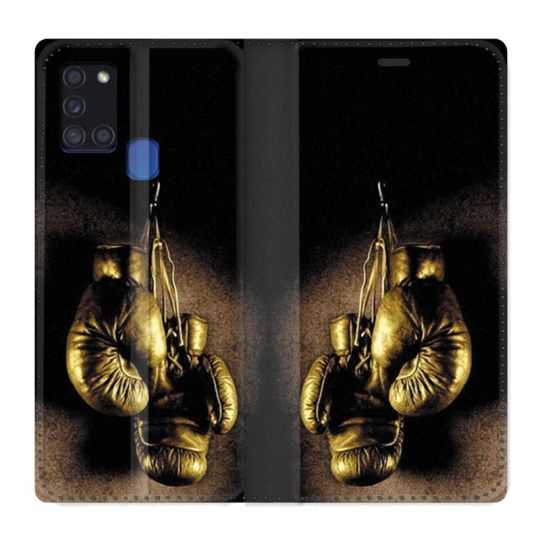 Housse cuir portefeuille pour Samsung Galaxy A21S Boxe Gant Vintage