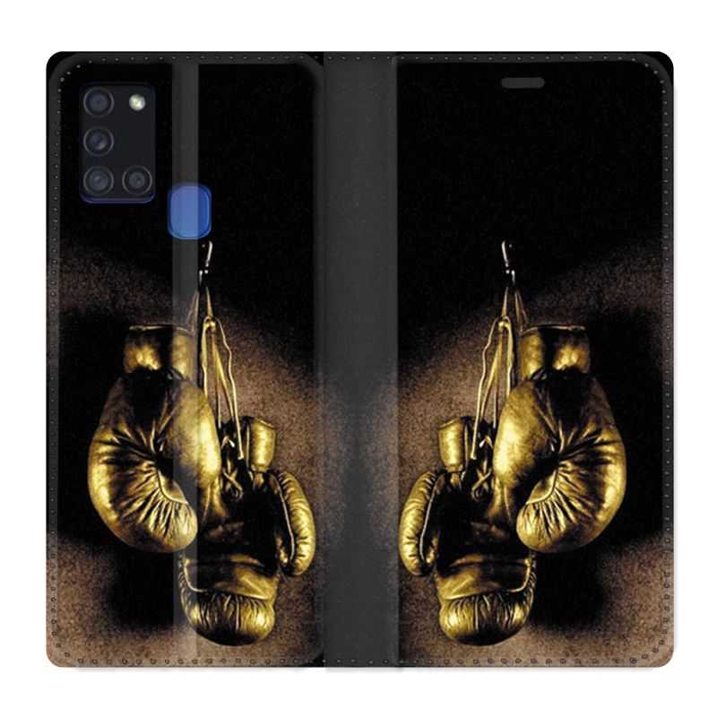 Housse cuir portefeuille pour Samsung Galaxy A21S Boxe Gant Vintage