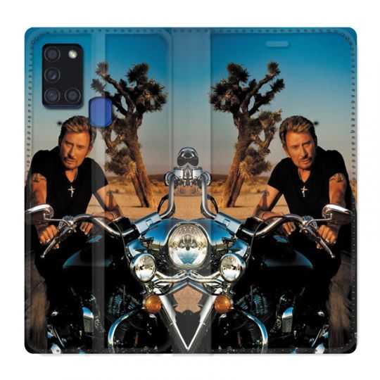 Housse cuir portefeuille pour Samsung Galaxy A21S Johnny Hallyday Moto