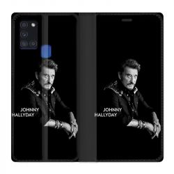 Housse cuir portefeuille pour Samsung Galaxy A21S Johnny Hallyday Noir