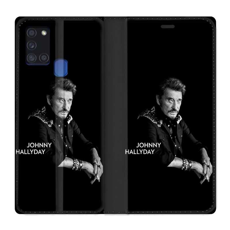 Housse cuir portefeuille pour Samsung Galaxy A21S Johnny Hallyday Noir