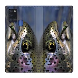 Housse cuir portefeuille pour Samsung Galaxy A21S Peche Truite