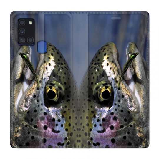 Housse cuir portefeuille pour Samsung Galaxy A21S Peche Truite
