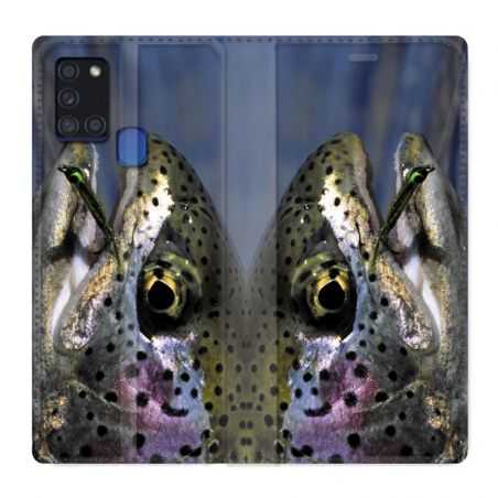 Housse cuir portefeuille pour Samsung Galaxy A21S Peche Truite