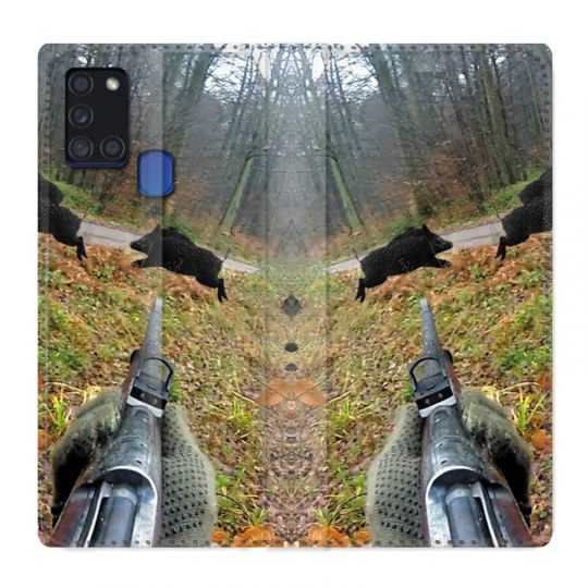 Housse cuir portefeuille pour Samsung Galaxy A21S Chasse Vision Tir