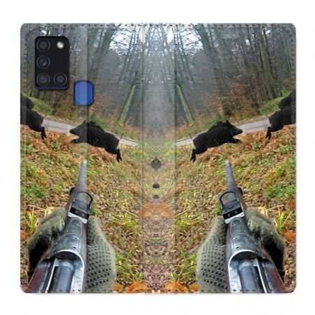 Housse cuir portefeuille pour Samsung Galaxy A21S Chasse Vision Tir