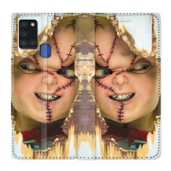 Housse cuir portefeuille pour Samsung Galaxy A21S Chucky Blanc