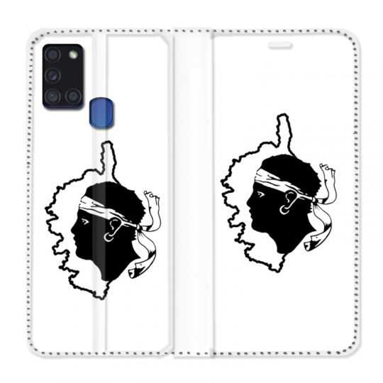 Housse cuir portefeuille pour Samsung Galaxy A21S Corse Blanc