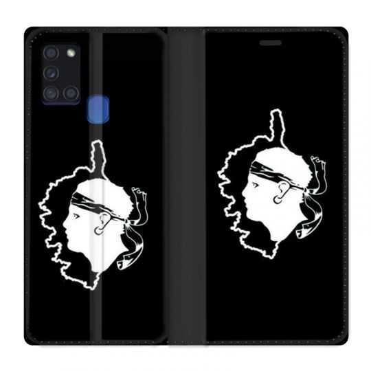 Housse cuir portefeuille pour Samsung Galaxy A21S Corse Noir