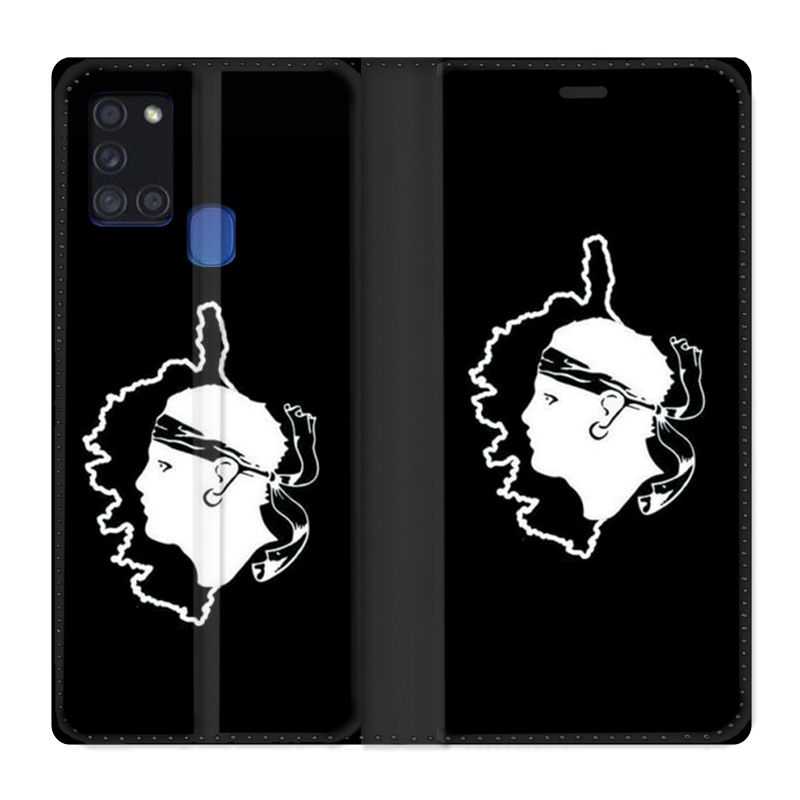 Housse cuir portefeuille pour Samsung Galaxy A21S Corse Noir