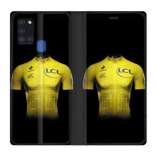 Housse cuir portefeuille pour Samsung Galaxy A21S Cyclisme Maillot Jaune