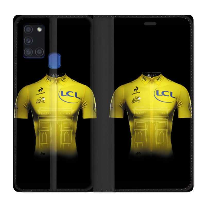 Housse cuir portefeuille pour Samsung Galaxy A21S Cyclisme Maillot Jaune