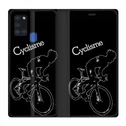 Housse cuir portefeuille pour Samsung Galaxy A21S Cyclisme Ombre Blanche