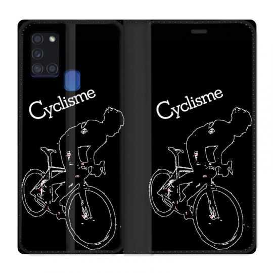 Housse cuir portefeuille pour Samsung Galaxy A21S Cyclisme Ombre Blanche