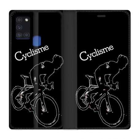 Housse cuir portefeuille pour Samsung Galaxy A21S Cyclisme Ombre Blanche