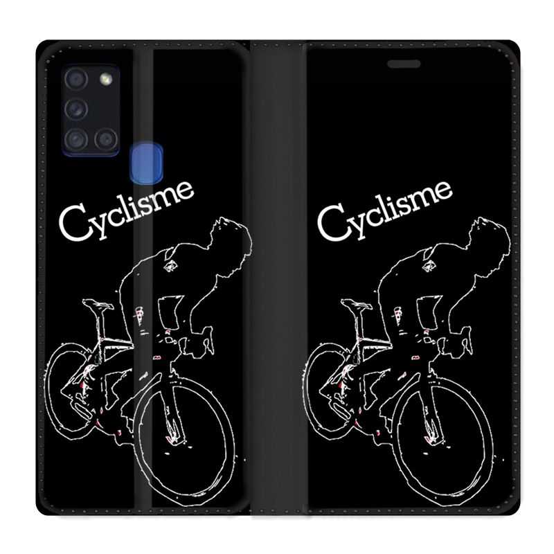 Housse cuir portefeuille pour Samsung Galaxy A21S Cyclisme Ombre Blanche