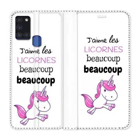 Housse cuir portefeuille pour Samsung Galaxy A21S Decale Licornes