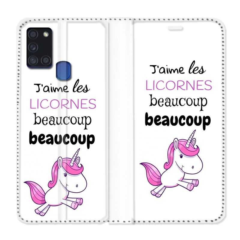 Housse cuir portefeuille pour Samsung Galaxy A21S Decale Licornes