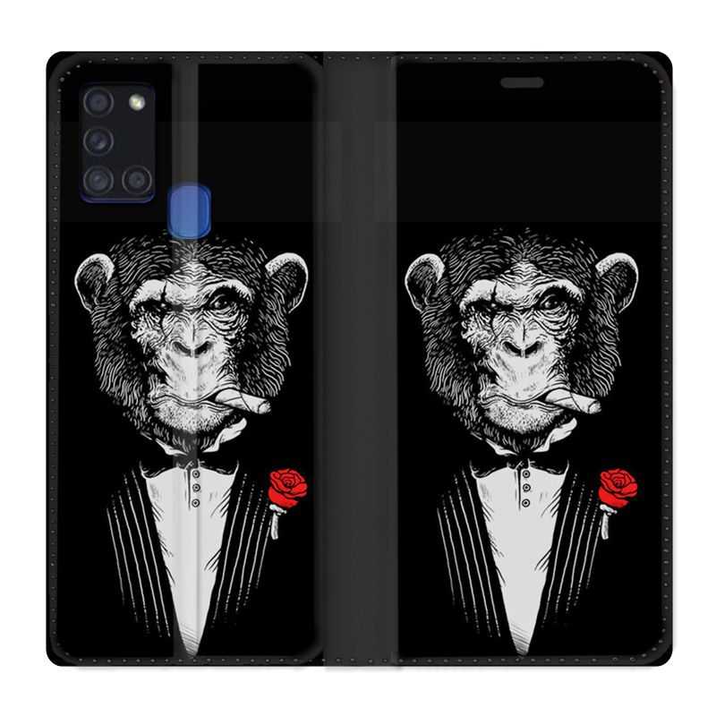 Housse cuir portefeuille pour Samsung Galaxy A21S Decale Singe Mafia