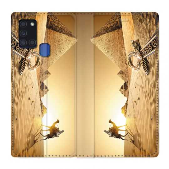 Housse cuir portefeuille pour Samsung Galaxy A21S Egypte Chameau