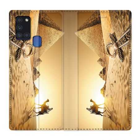 Housse cuir portefeuille pour Samsung Galaxy A21S Egypte Chameau