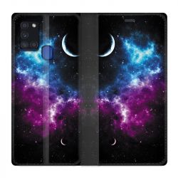 Housse cuir portefeuille pour Samsung Galaxy A21S Univers Bleu Violet