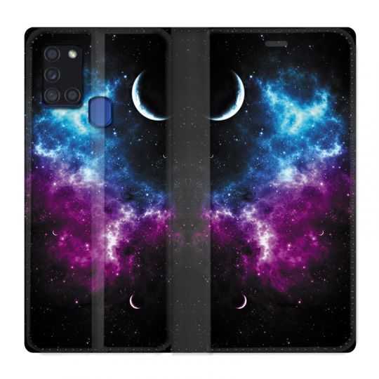 Housse cuir portefeuille pour Samsung Galaxy A21S Univers Bleu Violet