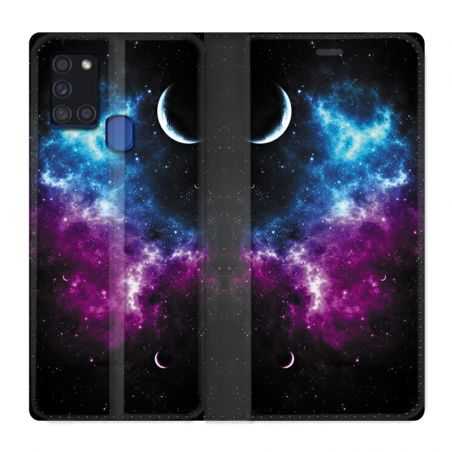 Housse cuir portefeuille pour Samsung Galaxy A21S Univers Bleu Violet