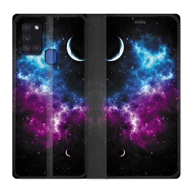 Housse cuir portefeuille pour Samsung Galaxy A21S Univers Bleu Violet