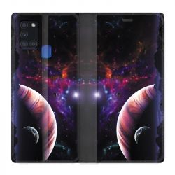 Housse cuir portefeuille pour Samsung Galaxy A21S Planete Rouge