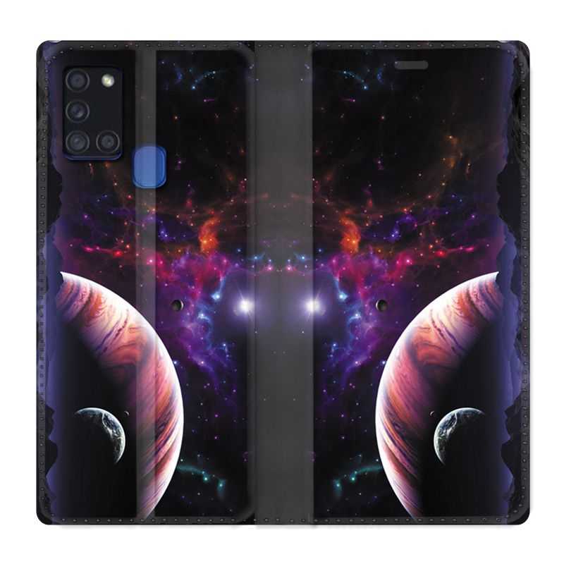 Housse cuir portefeuille pour Samsung Galaxy A21S Planete Rouge