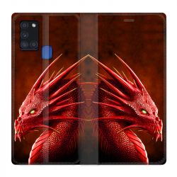 Housse cuir portefeuille pour Samsung Galaxy A21S Dragon Rouge