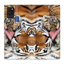 Housse cuir portefeuille pour Samsung Galaxy A21S Bebe Tigre