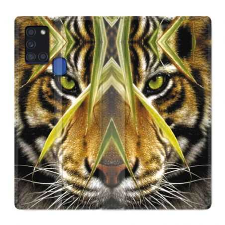 Housse cuir portefeuille pour Samsung Galaxy A21S Oeil Tigre