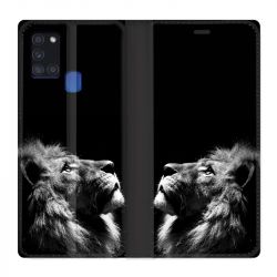 Housse cuir portefeuille pour Samsung Galaxy A21S Roi Lion